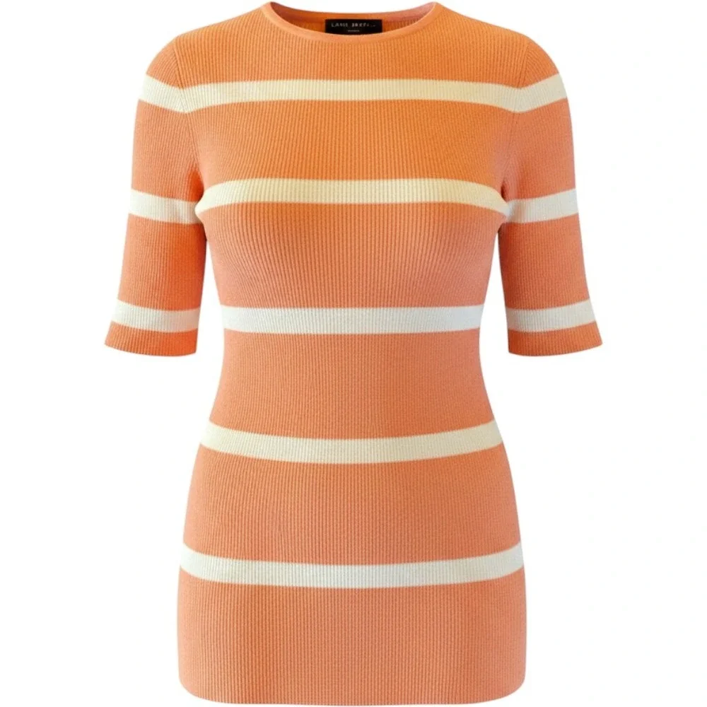 Lane Bryant Striped Sweater Top Women 18/20 Orange White Ribbed Short Sleeve NEW